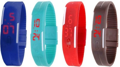 NS18 Silicone Led Magnet Band Combo of 4 Blue, Sky Blue, Red And Brown Digital Watch  - For Boys & Girls   Watches  (NS18)