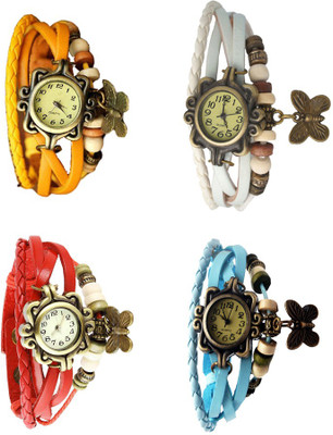 

Kissu Vintage Rakhi Combo of 4 Yellow, Red, White And Sky Blue Watch - For Women