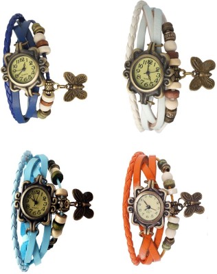 NS18 Vintage Butterfly Rakhi Combo of 4 Blue, Sky Blue, White And Orange Analog Watch  - For Women   Watches  (NS18)