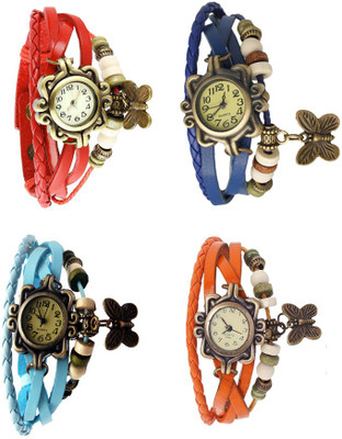 

Kissu Vintage Rakhi Combo of 4 Red, Sky Blue, Blue And Orange Watch - For Women