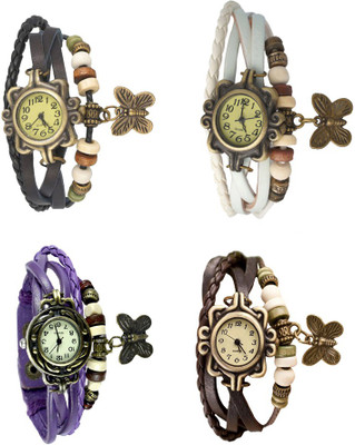 View NS18 Vintage Butterfly Rakhi Combo of 4 Black, Purple, White And Brown Analog Watch  - For Women Wrist Watches Price Online(NS18)