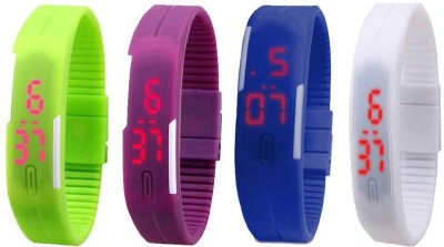 NS18 Silicone Led Magnet Band Combo of 4 Green, Purple, Blue And White Digital Watch  - For Boys & Girls   Watches  (NS18)