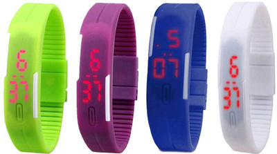

Kissu Led Magnet Band Combo of 4 Green, Purple, Blue And White Watch - For Men & Women
