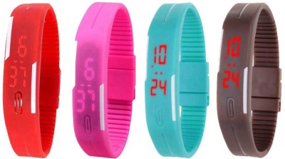 NS18 Silicone Led Magnet Band Combo of 4 Red, Pink, Sky Blue And Brown Digital Watch  - For Boys & Girls   Watches  (NS18)