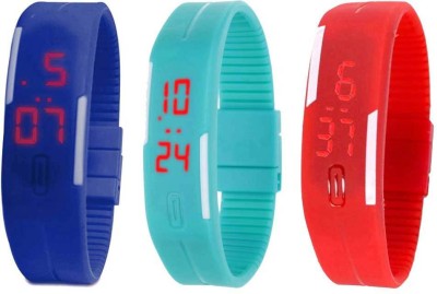 NS18 Silicone Led Magnet Band Combo of 3 Blue, Sky Blue And Red Digital Watch  - For Boys & Girls   Watches  (NS18)