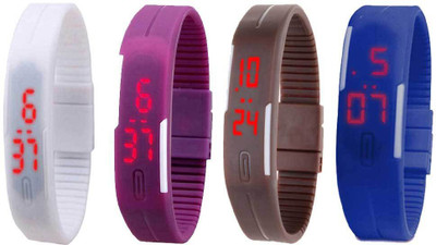 

NS18 Silicone Led Magnet Band Combo of 4 White, Purple, Brown And Blue Watch - For Boys & Girls