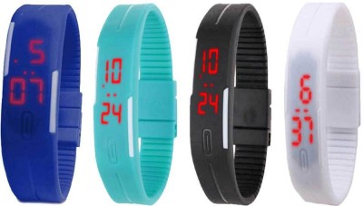 NS18 Silicone Led Magnet Band Combo of 4 Blue, Sky Blue, Black And White Digital Watch  - For Boys & Girls   Watches  (NS18)
