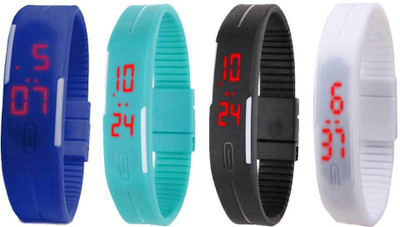 

Kissu Led Magnet Band Combo of 4 Blue, Sky Blue, Black And White Watch - For Men & Women