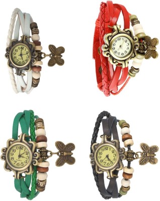 NS18 Vintage Butterfly Rakhi Combo of 4 White, Green, Red And Black Analog Watch  - For Women   Watches  (NS18)