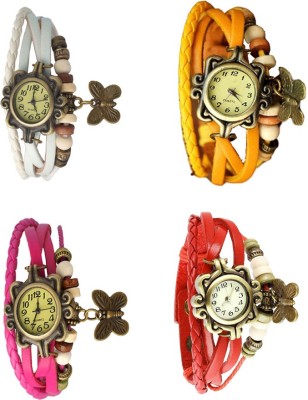 NS18 Vintage Butterfly Rakhi Combo of 4 White, Pink, Yellow And Red Analog Watch  - For Women   Watches  (NS18)