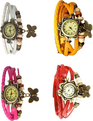 NS18 Vintage Butterfly Rakhi Combo of 4 White, Pink, Yellow And Red Analog Watch  - For Women   Watches  (NS18)