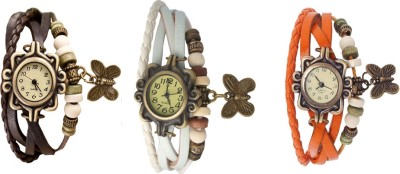 NS18 Vintage Butterfly Rakhi Watch Combo of 3 Brown, White And Orange Analog Watch  - For Women   Watches  (NS18)