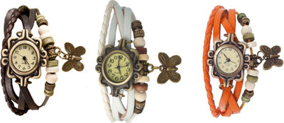

Kissu Vintage Rakhi Watch Combo of 3 Brown, White And Orange Watch - For Women