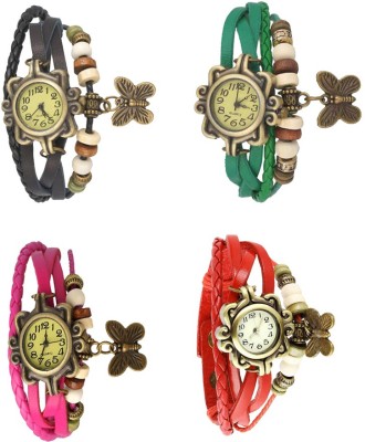 NS18 Vintage Butterfly Rakhi Combo of 4 Black, Pink, Green And Red Analog Watch  - For Women   Watches  (NS18)