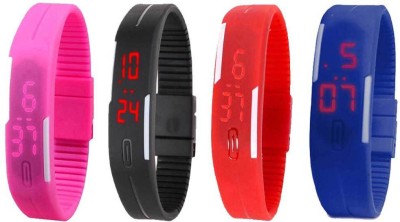 NS18 Silicone Led Magnet Band Combo of 4 Pink, Black, Red And Blue Digital Watch  - For Boys & Girls   Watches  (NS18)