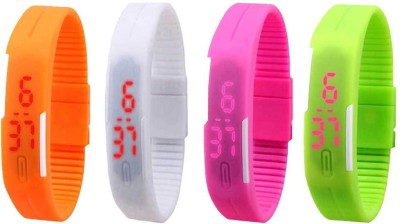 NS18 Silicone Led Magnet Band Combo of 4 Orange, White, Pink And Green Digital Watch  - For Boys & Girls   Watches  (NS18)