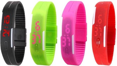 NS18 Silicone Led Magnet Band Watch Combo of 4 Black, Green, Pink And Red Digital Watch  - For Couple   Watches  (NS18)