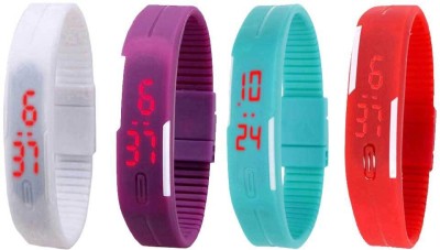 NS18 Silicone Led Magnet Band Watch Combo of 4 White, Purple, Sky Blue And Red Digital Watch  - For Couple   Watches  (NS18)