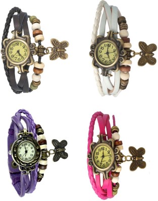 NS18 Vintage Butterfly Rakhi Combo of 4 Black, Purple, White And Pink Analog Watch  - For Women   Watches  (NS18)
