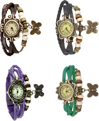 NS18 Vintage Butterfly Rakhi Combo of 4 Brown, Purple, Black And Green Analog Watch  - For Women   Watches  (NS18)