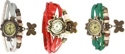 NS18 Vintage Butterfly Rakhi Watch Combo of 3 White, Red And Green Analog Watch  - For Women   Watches  (NS18)