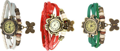 

Kissu Vintage Rakhi Watch Combo of 3 White, Red And Green Watch - For Women
