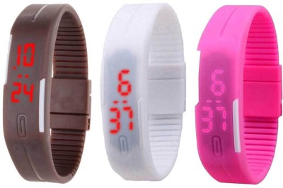 NS18 Silicone Led Magnet Band Combo of 3 Brown, White And Pink Digital Watch  - For Boys & Girls   Watches  (NS18)