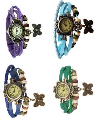 NS18 Vintage Butterfly Rakhi Combo of 4 Purple, Blue, Sky Blue And Green Analog Watch  - For Women   Watches  (NS18)