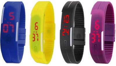 NS18 Silicone Led Magnet Band Watch Combo of 4 Blue, Yellow, Black And Purple Digital Watch  - For Couple   Watches  (NS18)