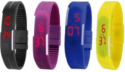 NS18 Silicone Led Magnet Band Combo of 4 Black, Purple, Blue And Yellow Digital Watch  - For Boys & Girls   Watches  (NS18)
