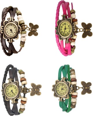 NS18 Vintage Butterfly Rakhi Combo of 4 Brown, Black, Pink And Green Analog Watch  - For Women   Watches  (NS18)