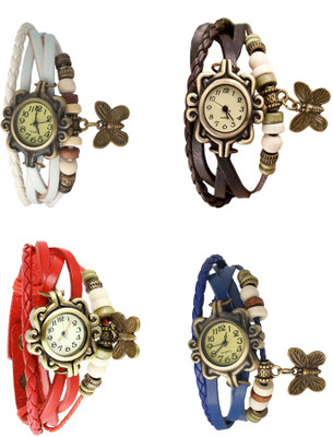 NS18 Vintage Butterfly Rakhi Combo of 4 White, Red, Brown And Blue Analog Watch  - For Women   Watches  (NS18)