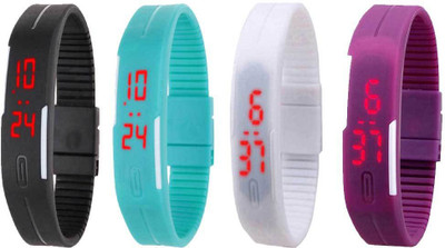 

NS18 Silicone Led Magnet Band Watch Combo of 4 Black, Sky Blue, White And Purple Watch - For Couple