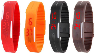 

Kissu Led Magnet Band Combo of 4 Red, Orange, Black And Brown Watch - For Men & Women
