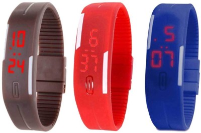 NS18 Silicone Led Magnet Band Combo of 3 Brown, Red And Blue Digital Watch  - For Boys & Girls   Watches  (NS18)