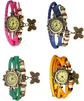 

Kissu Vintage Rakhi Combo of 4 Pink, Green, Blue And Yellow Watch - For Women