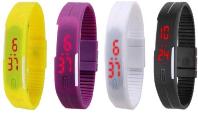 NS18 Silicone Led Magnet Band Combo of 4 Yellow, Purple, White And Black Digital Watch  - For Boys & Girls   Watches  (NS18)
