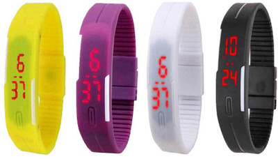 NS18 Silicone Led Magnet Band Combo of 4 Yellow, Purple, White And Black Digital Watch  - For Boys & Girls   Watches  (NS18)