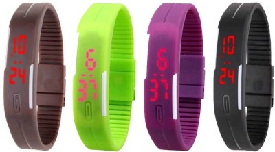 NS18 Silicone Led Magnet Band Combo of 4 Brown, Green, Purple And Black Digital Watch  - For Boys & Girls   Watches  (NS18)