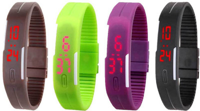 NS18 Silicone Led Magnet Band Combo of 4 Brown, Green, Purple And Black Digital Watch  - For Boys & Girls   Watches  (NS18)