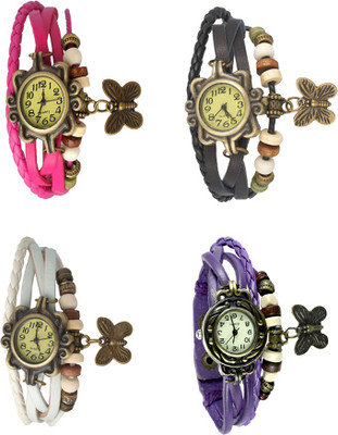 

Kissu Vintage Rakhi Combo of 4 Pink, White, Black And Purple Watch - For Women