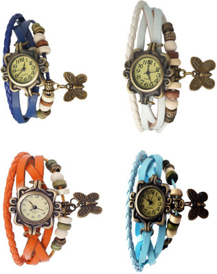 

NS18 Vintage Butterfly Rakhi Combo of 4 Blue, Orange, White And Sky Blue Watch - For Women