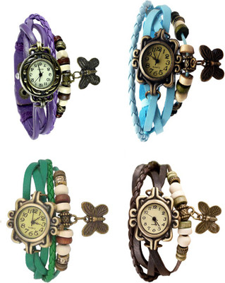 

Kissu Vintage Rakhi Combo of 4 Purple, Green, Sky Blue And Brown Watch - For Women