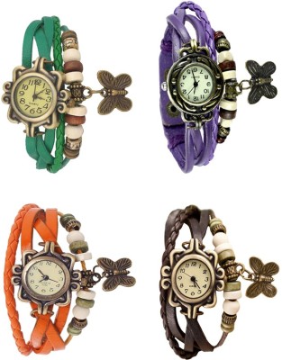 NS18 Vintage Butterfly Rakhi Combo of 4 Green, Orange, Purple And Brown Analog Watch  - For Women   Watches  (NS18)