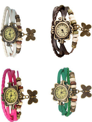 

Kissu Vintage Rakhi Combo of 4 White, Pink, Brown And Green Watch - For Women