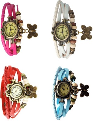 NS18 Vintage Butterfly Rakhi Combo of 4 Pink, Red, White And Sky Blue Analog Watch  - For Women   Watches  (NS18)