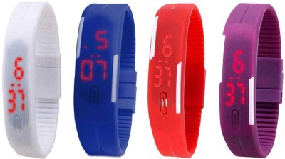 NS18 Silicone Led Magnet Band Watch Combo of 4 White, Blue, Red And Purple Digital Watch  - For Couple   Watches  (NS18)