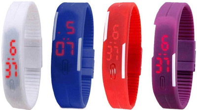 

Kissu Led Magnet Band Combo of 4 White, Blue, Red And Purple Watch - For Men & Women