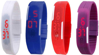 NS18 Silicone Led Magnet Band Watch Combo of 4 White, Blue, Red And Purple Digital Watch  - For Couple   Watches  (NS18)