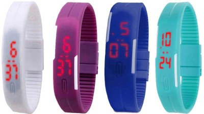 NS18 Silicone Led Magnet Band Watch Combo of 4 White, Purple, Blue And Sky Blue Digital Watch  - For Couple   Watches  (NS18)